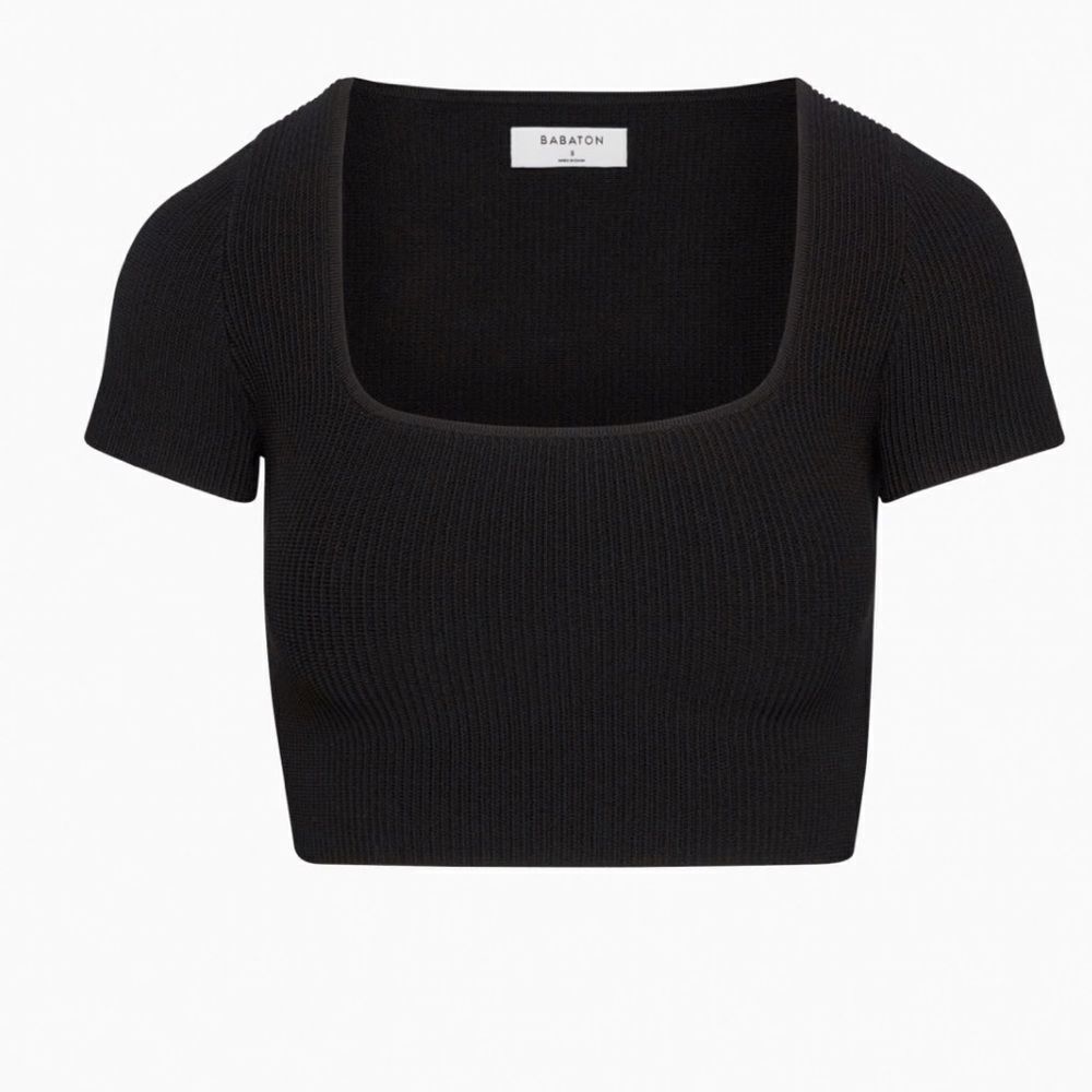 Aritzia Babaton Black Sculpt Knit Square Neck Short Crop- Size XS